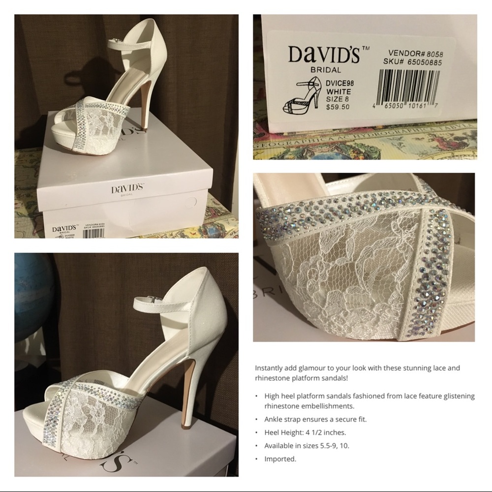 White Lace & Sequin 4.5" Platform Sandals